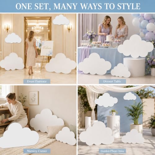 Large Cloud Cutouts Set - White Standup Decorations for Party Backdrop Props