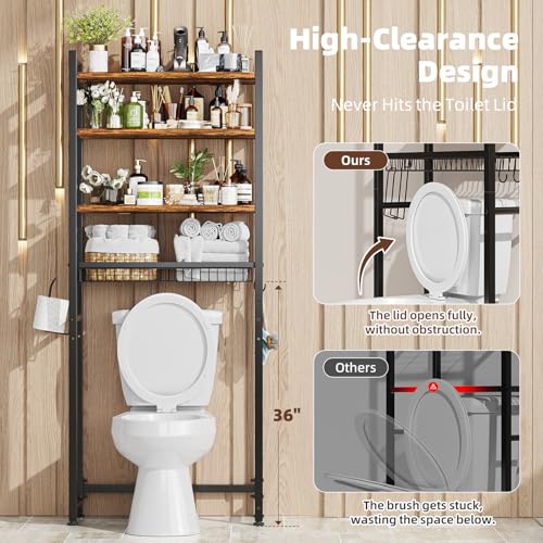 Over Toilet Storage Rack 4 Tiers Bathroom Organizer Vintage Brown