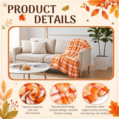 Fall Plaid Throw Blankets 10 Pack - Brown, White, Orange, Red 50x60 Inches