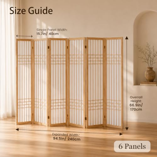 6 Panel Room Divider Folding Privacy Screen Light Brown - ALeesing