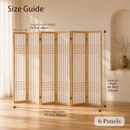 6 Panel Room Divider Folding Privacy Screen Light Brown - ALeesing