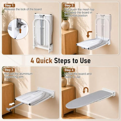 Wall Mounted Folding Ironing Board - Space Saving, Gray