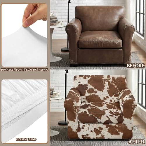 Light Cowhide Print Chair and a Half Cover with Elastic Fit - Sofa Protector