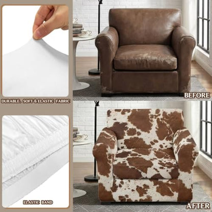 Light Cowhide Print Chair and a Half Cover with Elastic Fit - Sofa Protector