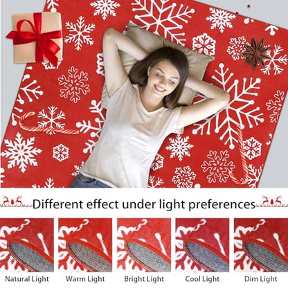 GlowSol Christmas Snowflakes Rug 5x7 ft Washable Non-Slip Holiday Rug for Living Room and Kitchen - Red