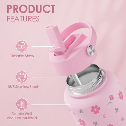 Skiennix 32oz Stainless Steel Floral Water Bottle - Insulated Design for Women & Girls | Perfect Gift Idea