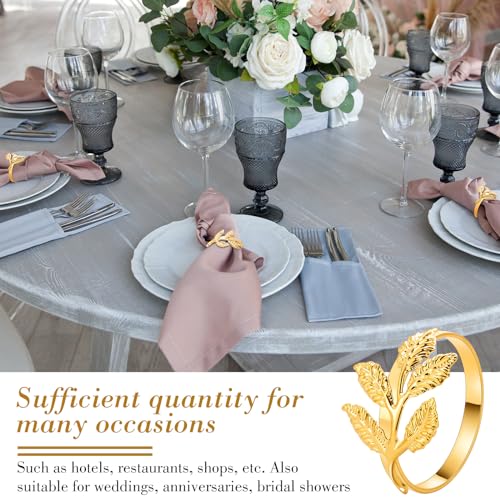 50 Pcs Gold Leaf Napkin Rings Set - Metal Napkin Holders for Weddings & Parties Small Leaves