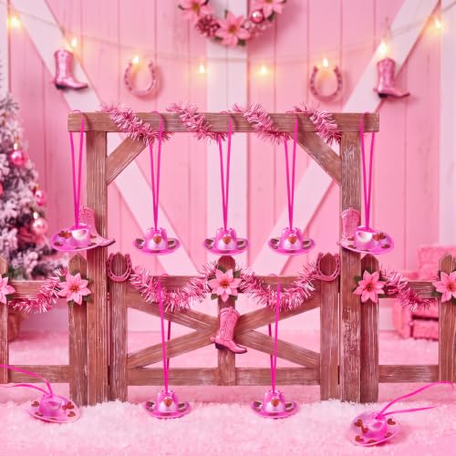 12 Pcs Western Christmas Cowgirl Hat Ornaments - Glitter Heart Pink Variation of THIS listing