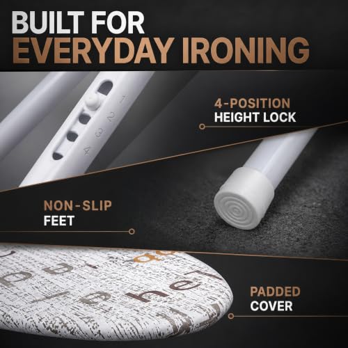 White Ironing Board with Sleeve Board - Foldable, 4 Heights, 42 x 12 in
