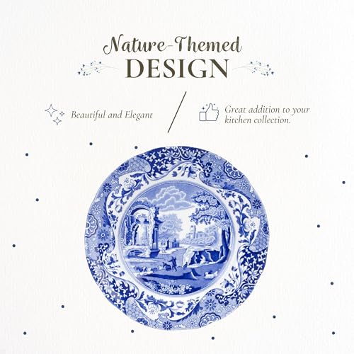 Blue & White Porcelain Luncheon Plates Set of 4 - 10.5-Inch Dinnerware with Eastern-Inspired Border