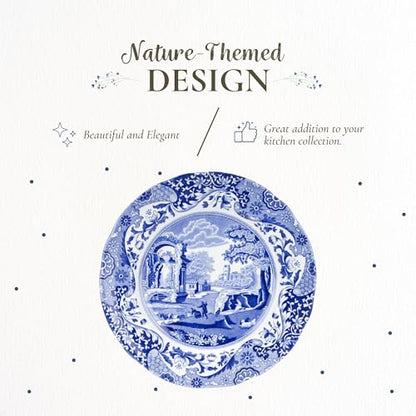 Blue & White Porcelain Luncheon Plates Set of 4 - 10.5-Inch Dinnerware with Eastern-Inspired Border
