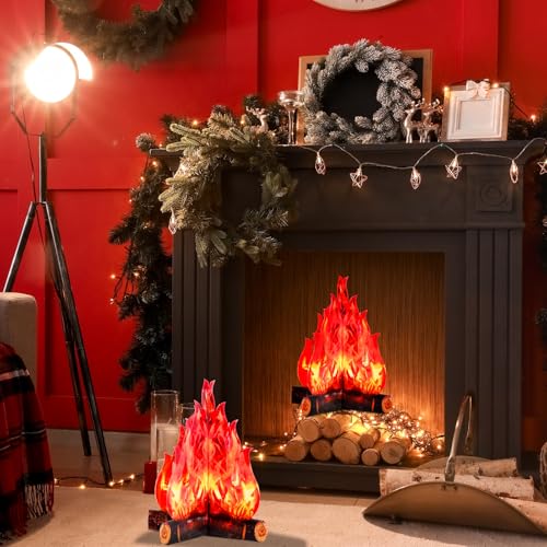 2 Sets 3D Cardboard Campfire Decorations - Red Orange, 12 x 10 Inch, Reusable Party Backdrop