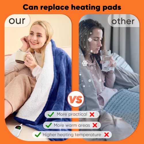 Electric Heated Blanket Throw 50x60 Inches with 10 Heat Levels, Auto-Off Fleece Sherpa