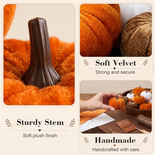 Fall Pumpkin Decor Set - 20 Velvet Artificial Pumpkins for Autumn Home Decorations