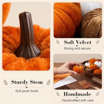Fall Pumpkin Decor Set - 20 Velvet Artificial Pumpkins for Autumn Home Decorations