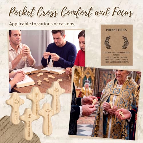 Natural Wood Pocket Cross Set with Prayer Cards - 25 Pack, 2.36 Inch