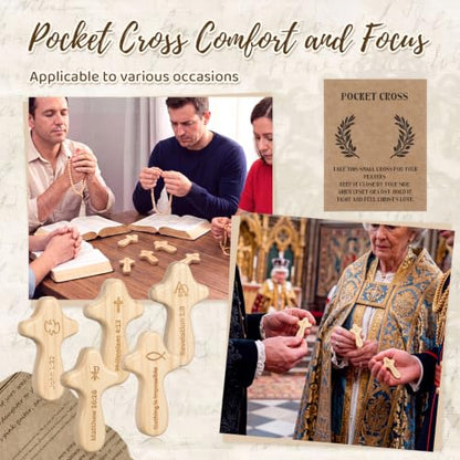 Natural Wood Pocket Cross Set with Prayer Cards - 25 Pack, 2.36 Inch