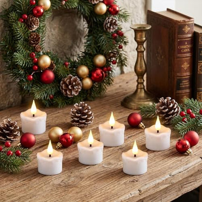 Rechargeable White Wax Tea Lights Candles with Remote Control - 12 Pack - D-White-12