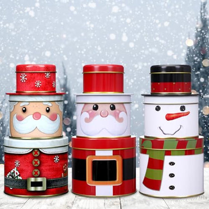 Christmas Cookie Tin Set with Lids - 3 Sizes Metal Nesting Containers