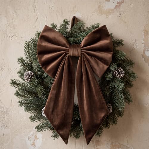 Dark Brown Velvet Christmas Bow 22 Inch Tree Topper - Janinka Variation