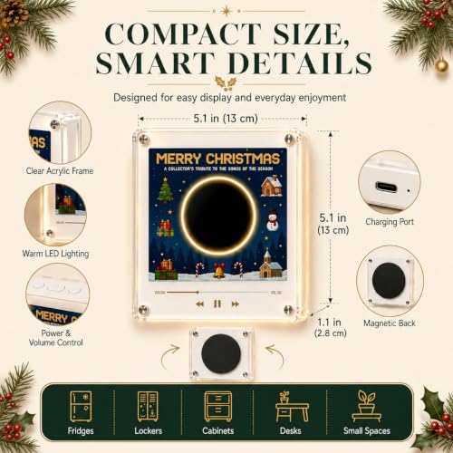 Christmas Fridge Magnet Music Player Set with 9 Vinyl Discs & USB-C - 1 Set