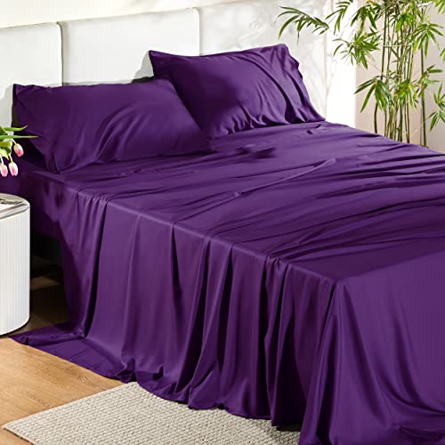 Bedsure King Size Bamboo Rayon Bed Sheets Set - Plum, 100% Breathable & Soft