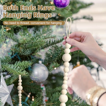 Natural Wood Bead Garland 18.4 Ft Rustic Boho Christmas Decor - 2 Pcs