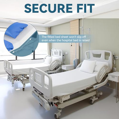 Hospital Bed Sheets Set 3 Piece Blue Fitted Flat Pillowcase Home & Hospital Use