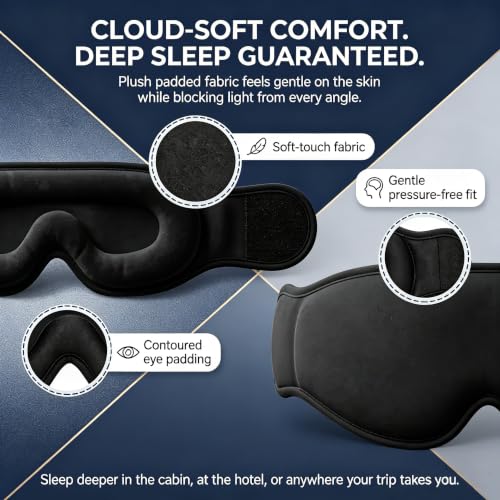 Travel Pillow with Eye Mask - Adjustable Neck Support for Airplanes & Long Trips