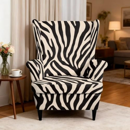 Zebra Stripe Wingback Chair Cover 2 Piece Slipcover - Reversible Fit