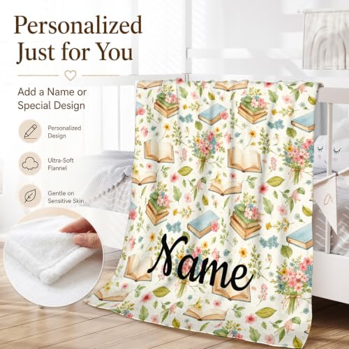 Personalized Girls Book Blanket - Green, Custom Kid Throw for Reading & Comfort