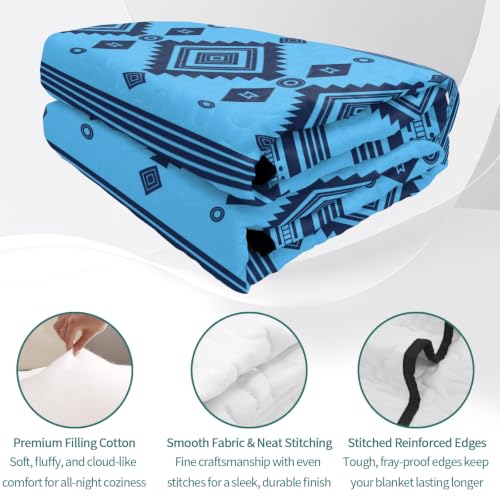 Twin Size Quilt Bedding Set - Blue Azure Boho Southwestern Vintage Zigzag