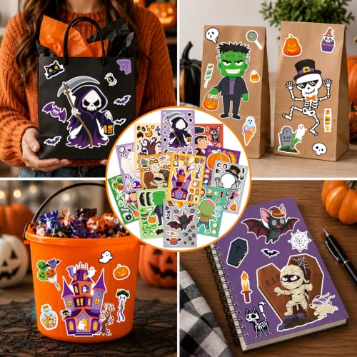 Halloween Stickers for Kids - 48 Assorted Spooky Designs - Variation of Halloween