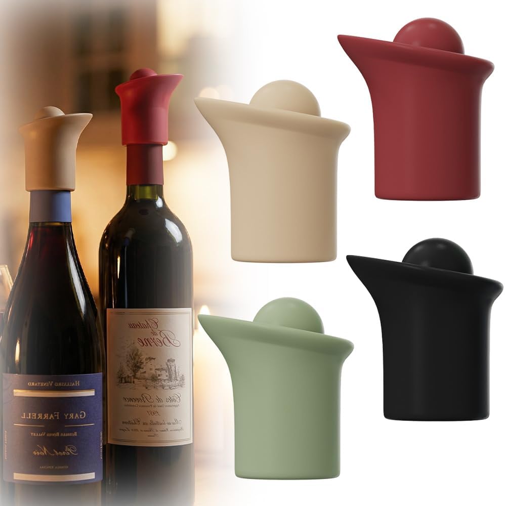 Silicone Wine Stopper for Wine Bottles, Upgraded Reusable Sparkling Wine Bottle Wine Bottle Stopper, Cover Wine Bottle Caps for Champagne Beer Home Kitchen Bars Use (A-4Pcs)