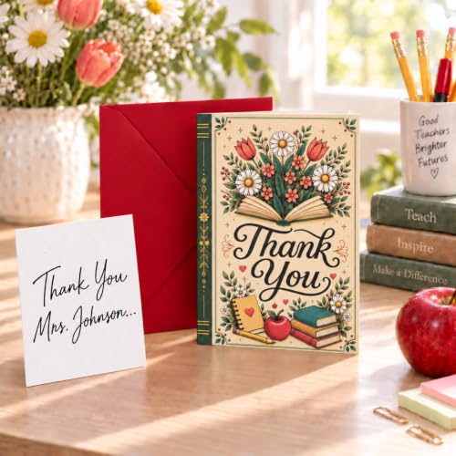 Teacher Appreciation Pop Up Greeting Card with Floral Design - Thank You for Educators