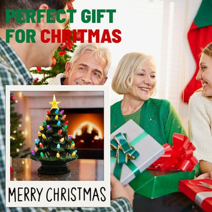 Green Ceramic Christmas Tree with Lights for Tabletop Holiday Decor - 6 Inches