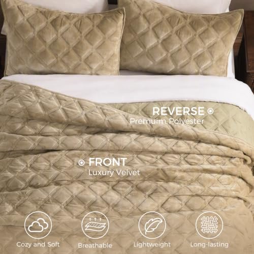 Wongs Beddings Diamond Lattice Velvet Quilt Set Queen Size Urban Taupe
