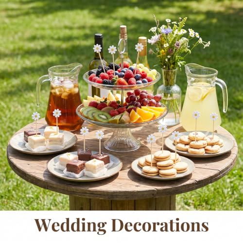 100pcs Bamboo Flower Toothpicks with White Daisy Design for Food & Party Decor