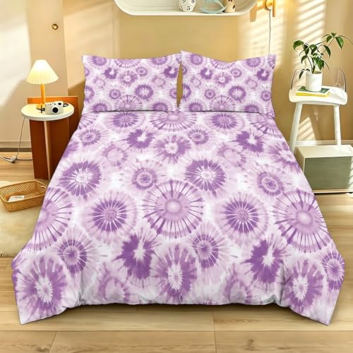 Twin Size Duvet Cover Set with Pillowcases - Purple Tie Dye Bedding, All-Season Soft Polyester, 3 Pieces - Variation: Purple Tie Dye / Twin/Twin XL