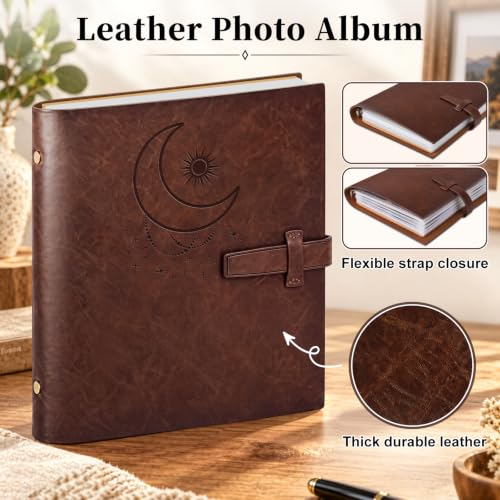 Leather Photo Album 4x6 Holds 240 Pictures with Scrapbook Pages - Moon Variation