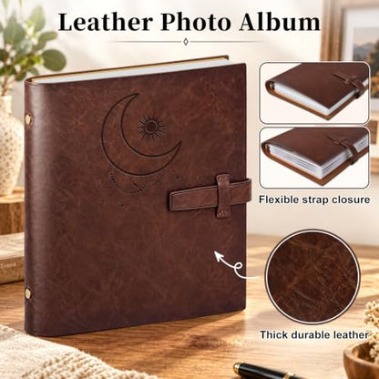Leather Photo Album 4x6 Holds 240 Pictures with Scrapbook Pages - Moon Variation