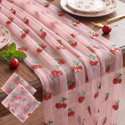 Cherry Pink Glitter Tulle Table Runner 26x70 Inches - Set of 2, Perfect for Party Decor