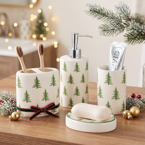 Christmas Bathroom Accessories Set - 4-Piece Ceramic Holiday Bathroom Decor