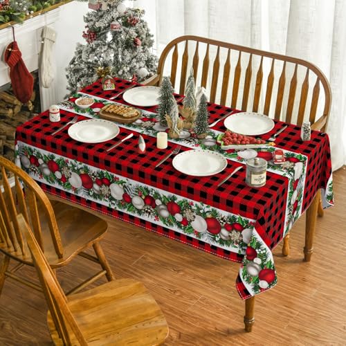 Christmas Tablecloth 60 x 84 Inch Rectangular Red Ball Holiday Decor