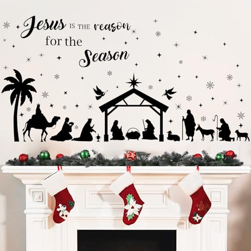 Christmas Nativity Scene Wall Decals - Jesus Variation, 6 Sheets, Black