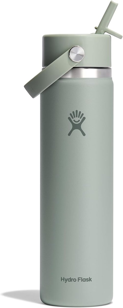 Hydro Flask Water Bottle - Insulated Stainless Steel with Wide Mouth Flex Straw Lid | 24 Oz Tonal Agave