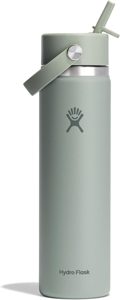 Hydro Flask Water Bottle - Insulated Stainless Steel with Wide Mouth Flex Straw Lid | 24 Oz Tonal Agave