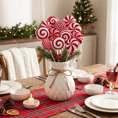 Christmas Lollipop Decorations - 12 Pcs Fabric Candy on Sticks - Variation of Lollipop