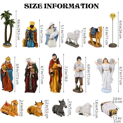 Fovths 7 Inch Lighted Nativity Stable Manger Figurine Set - 17 Pieces for Christmas Decor