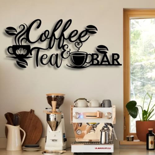 Metal Coffee Tea Wall Art Decor - Black 19 x 8 Inches - Coffee Nook & Kitchen Wall Hanging - Coffee & Tea Home Decor - Variation of THIS listing